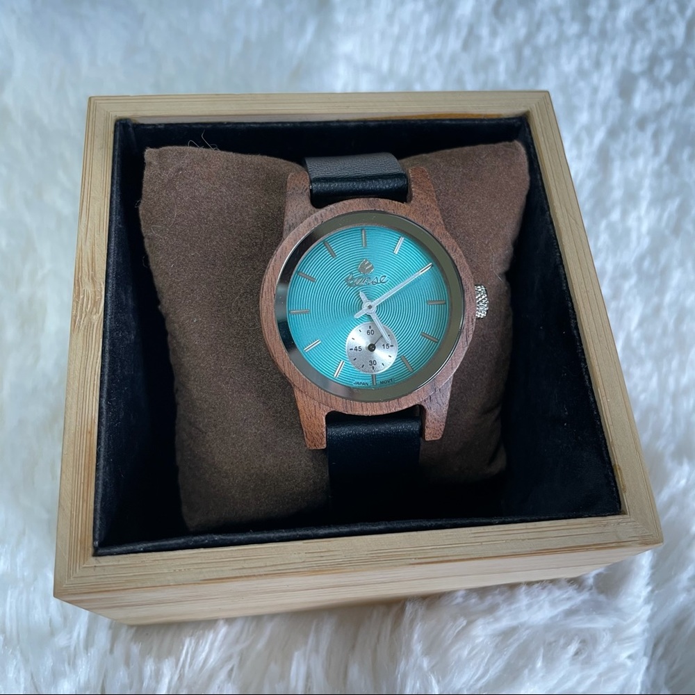 Tense Walnut Watch & Wood Box NIB Leather NWT - Picture 11 of 13